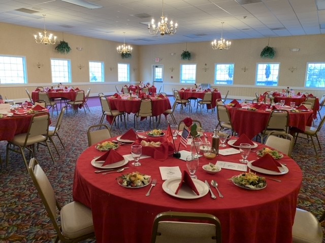 wedding banquet with red accents